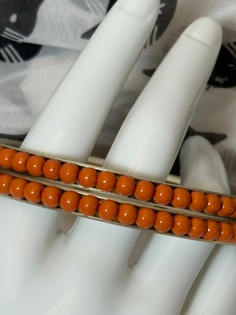 6 Orange Bangles Mix Match Stack Beaded Gold Toned Bracelets